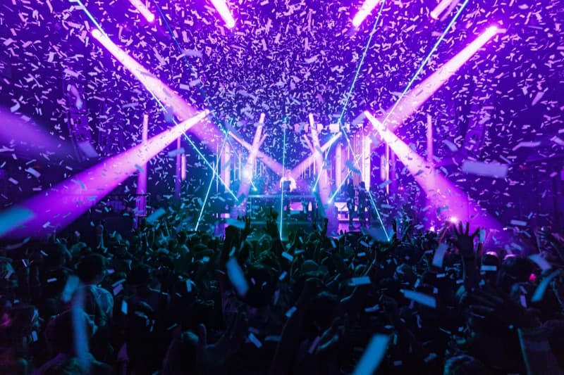Confetti falling over the crowd during a show